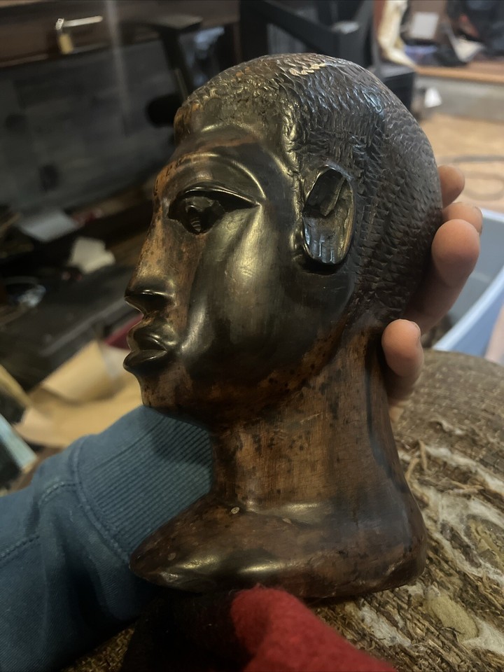 Vintage African Ebony Wood Hand Carved Native Male Bust Figure