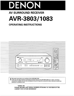 Denon AVR-1083 AVR-3803 Receiver Owners Manual