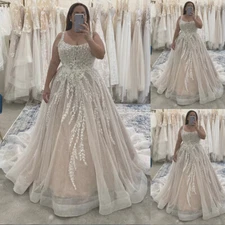 Blush Pink Wedding Dresses Plus Size Lace Appliques Square Neck Bridal Gowns