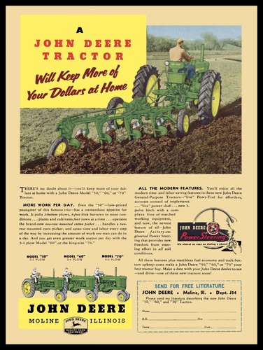 1954 John Deere Tractors- Model 50, 60, 70 - Metal Sign: 9x12" & Free Shipping