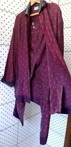 Vintage 80s GIANNI VERSACE Intimo Men Silk Pajamas Burgundy/Green Print Size 50 - Picture 2 of 16