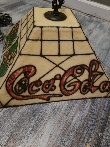 Vintage Coca Cola Hanging Lamp Stained Glass Works! Chain Hanging - 第 3/13 張圖片