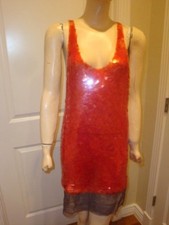 VERA WANG BLACK LABEL ORANGE FULL SEQUINS LOW CUT MINI DRESS EVENING 0