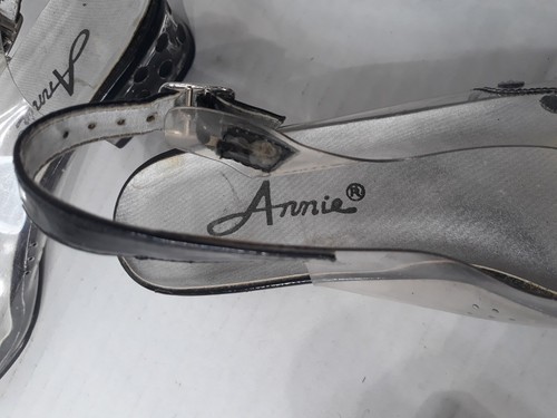 Annie 1" Heel Party Dress 6.5 M Clear & Black Polka Dots Rhinestone Shoes - Picture 8 of 8