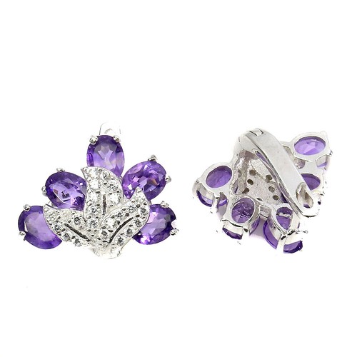 925 Sterling Silver Earrings Oval Amethyst Natural Gemstone Jewelry - Picture 3 of 9