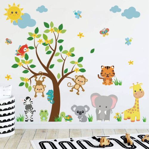 Wall Animal Stickers Decor Kids Jungle Supzone Decal Elephant Giraffe Cartoon - Picture 2 of 7