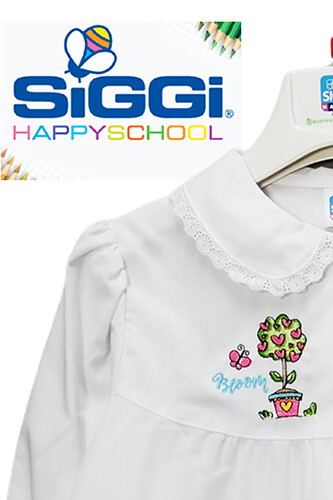 Apron Baby Girl White Embroidered for School Upwards And Elementary Siggi - Picture 25 of 64