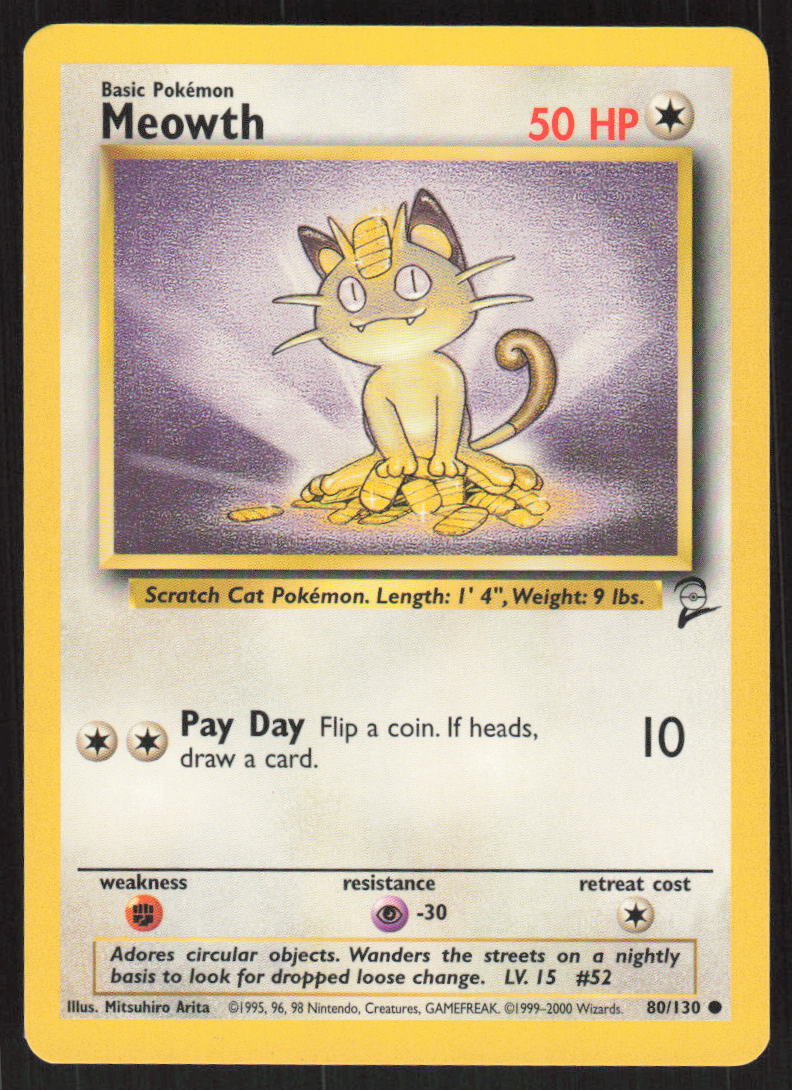 Pokemon TCG Base Set 2 #80/130 Meowth NM