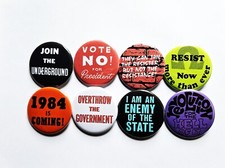 Vintage Reproduction Protest Pinback Buttons Magnets Bottle Openers. Set 02