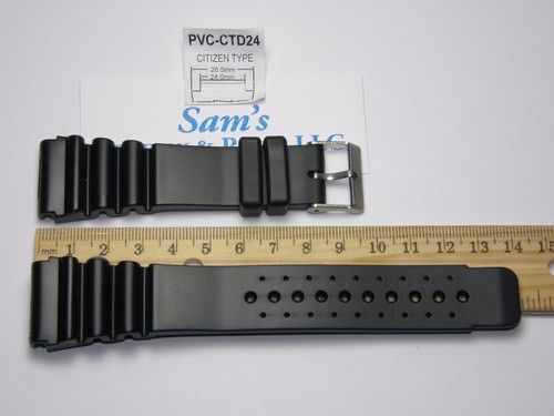 24mm Black Heavy Rubber Diver Watch Band  (Citizen Aqualand Type/Style)  #CTD24 - Picture 6 of 10