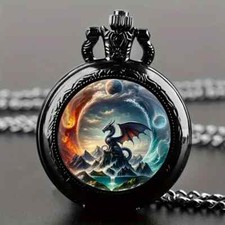 Vintage Style Mystical Dragon Pattern Quartz Pocket Watch, Round Alloy Case