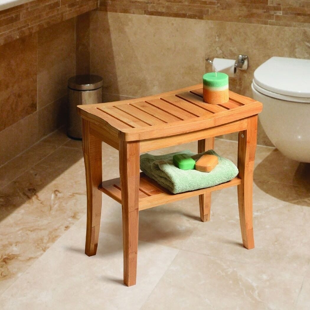 Bambüsi by Belmint 100 Deluxe Bamboo Shower Seat Bench With Storage