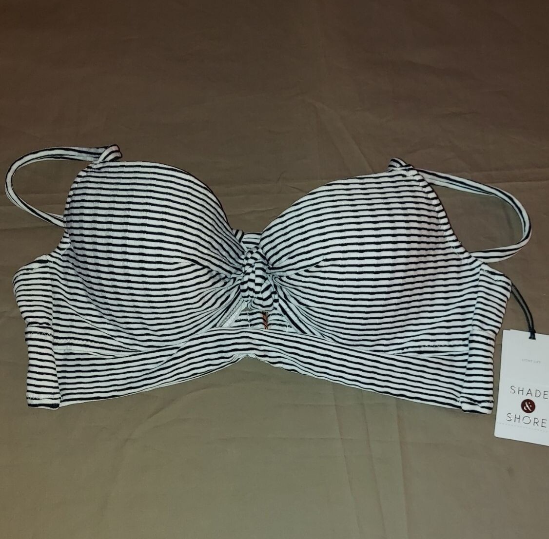 Bikini Top by Shade & Shore 34B Black & White Strip-image