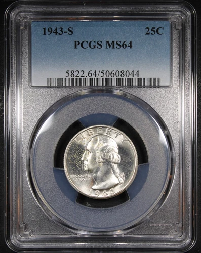 1943-S Washington Quarter graded MS64 by PCGS Better Date 25C Flashy