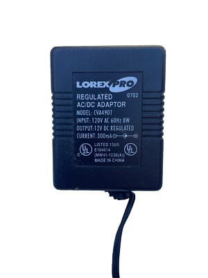Lorex Pro AC/DC Adaptor CVA4901 Input 120VAC 60Hz 8W Output 12V DC 300mA