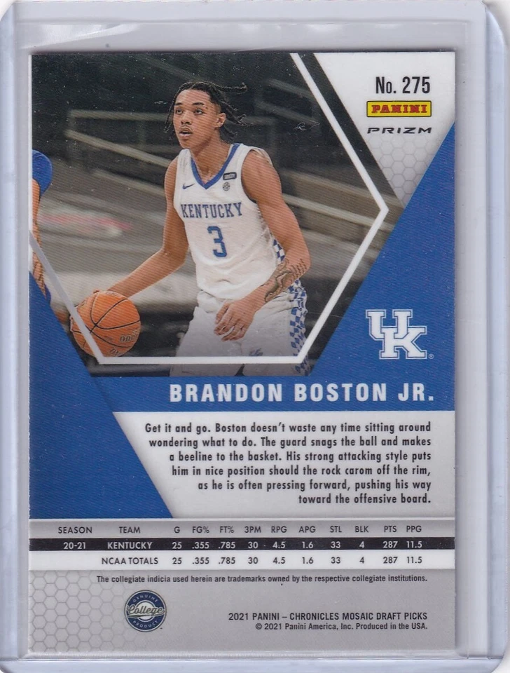 2021 Panini Chronicles Draft Picks Brandon Boston Jr. #275 Kentucky Wildcats - Image 2 of 2