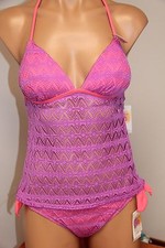 NWT Hula Honey Swimsuit Bikini Tankini 2pc set Sz S LLCGN Crochet Push-up