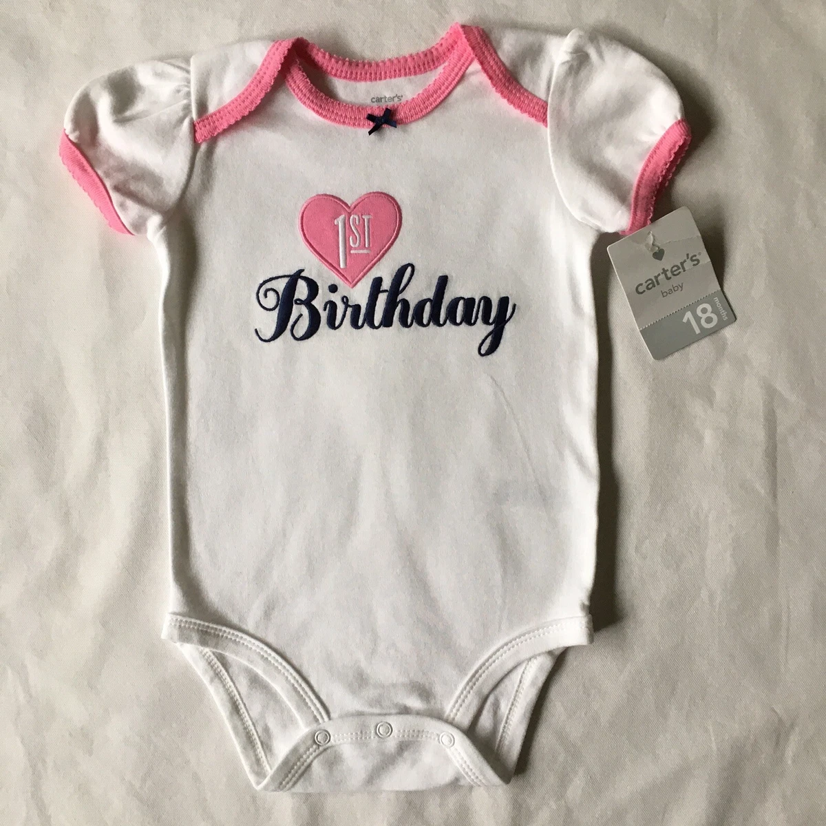 First Birthday Shirt Size 18 Months NWT One Piece White Pink Snap