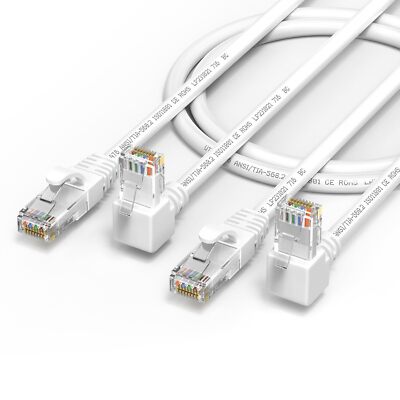 2 Pack 90 Degree CAT6 Ethernet Cable White 1.5FT Right Angle RJ45 1Gbps