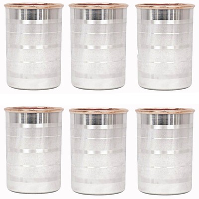 Copper Steel Water Tumblers Glass Silver Touch Finish Ayurvedic Health Set Of 2