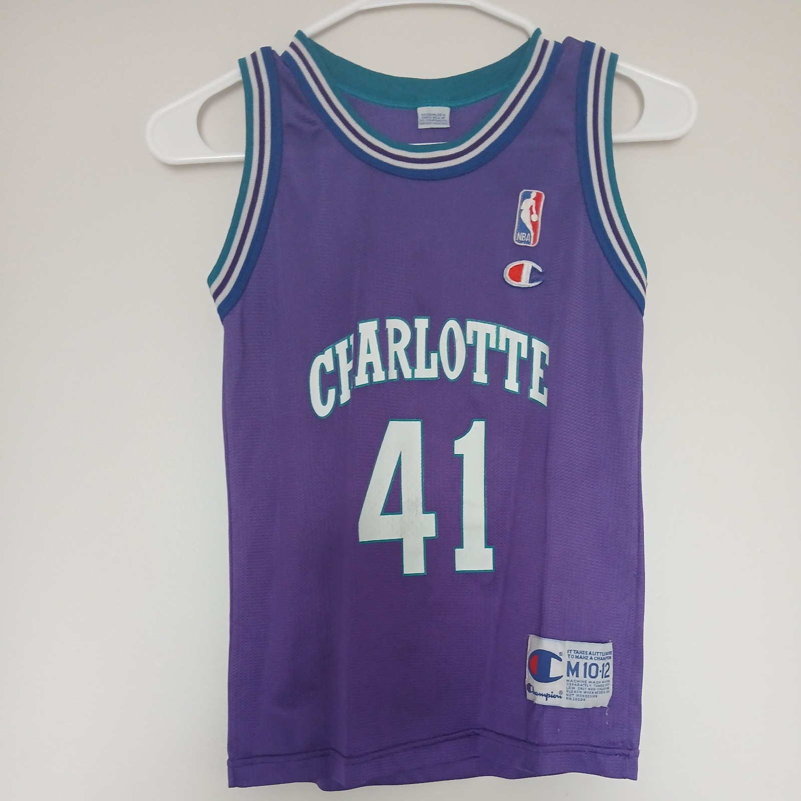 Champion Glen Rice #41 Charlotte Hornets Purple Jersey Youth M 10-12