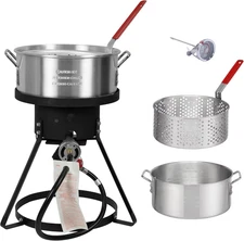 10.5 Qt Outdoor Propane Fish Fryer Pot Kit 50000 BTU Burner with Basket Portable