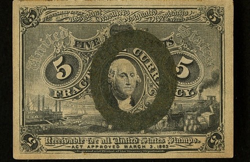 PMG ChUNC 64. FR# 1232 Fractional 1863 Union Currency 5c, Civil War Second Issue - Picture 3 of 5