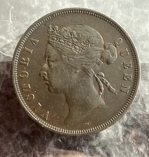 1875 W Straits Settlements One Cent Coin Queen Victoria Good Grade