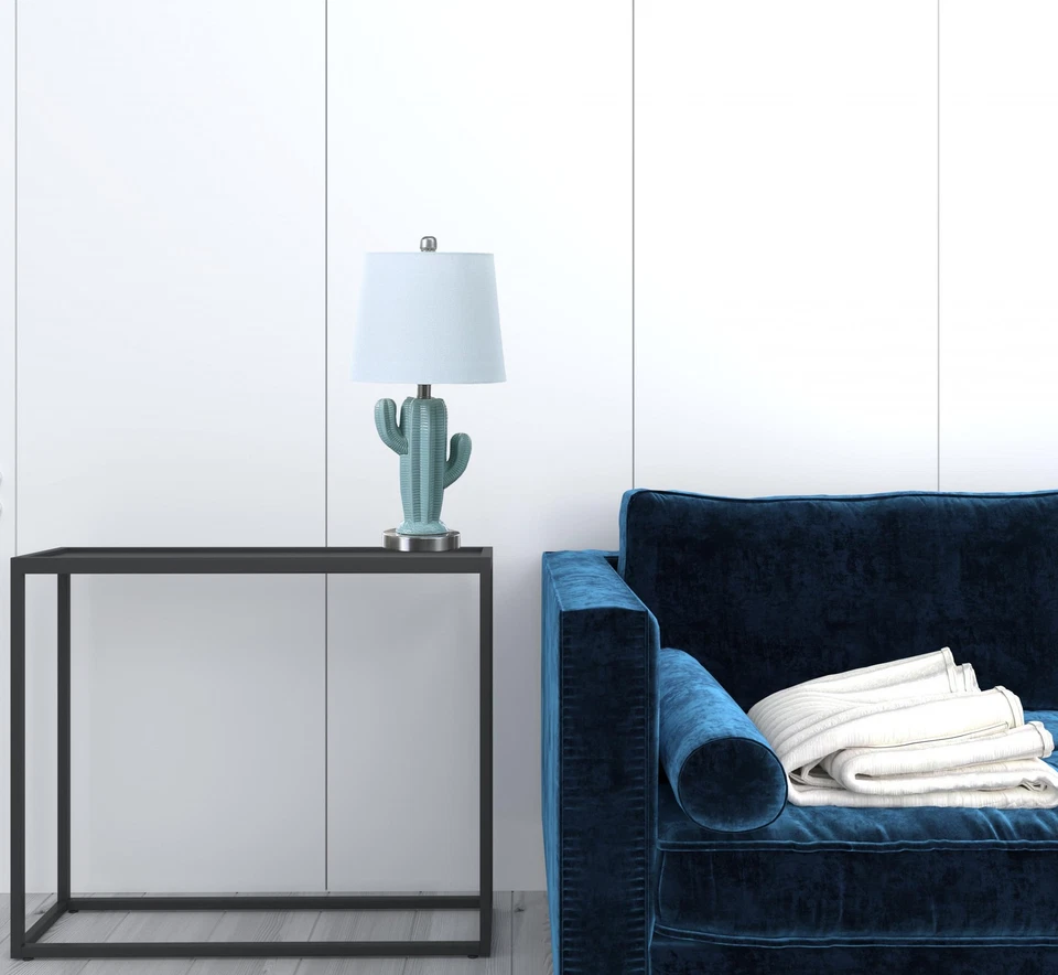 Lámpara de mesa de cactus de cerámica verde pálido de 22" con pantalla blanca Foto 3 de 4