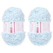 2pcs Fur Yarn Polyester Yarn Fluffy Chunky Yarn Sky Blue for Crocheting,50m