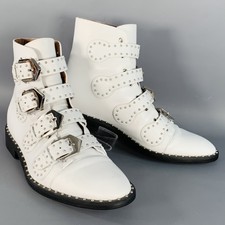 GIVENCHY Size 9 White Studded Belted Ankle Bo...