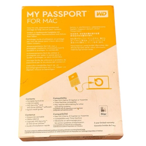 WD My Passport for Mac And Windows Portable 2TB External Hard Drive USB 3.0 - Afbeelding 3 van 5