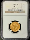 NGC MS63 1881 Liberty $5 Gold Eagle 0.2419 Oz Gold US Coin 3609093-002