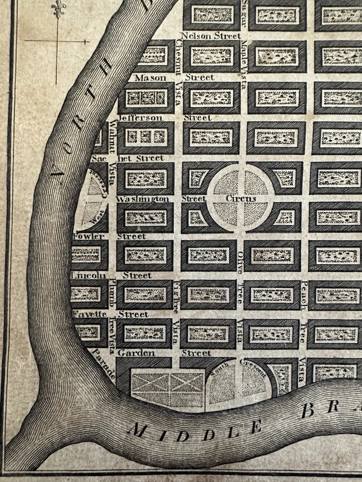 Franklinville Kentucky Plan Urbano Condado de Mason c. 1795 Russell Mapa Grabado Foto 3 de 4