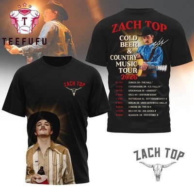 Zach Cold Beer And Country Music Tour 2026 3D Shirt