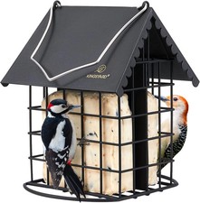 Double Suet Bird Feeder Metal Hanging Cage With Weatherproof Roof For Outdoors