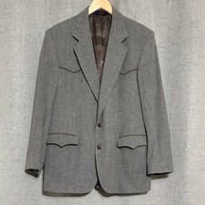 Pendleton Mens 44 Long Grey Herringbone Wool Western Blazer Elbow Patches Jacket