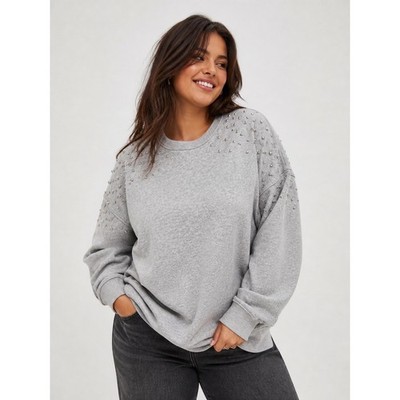 NWT Torrid Embellished Fleece Crew Sweatshirt Grey Studded Plus 2 2X 18-20 NEW