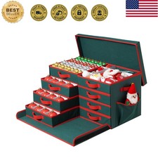 Christmas Ornament Storage Box, Stackable Organizer with Lid and Pockets, Sid...