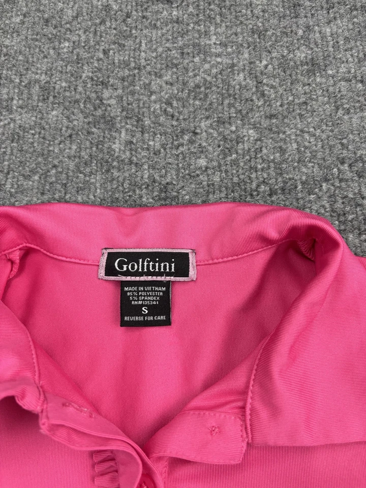 Camisa polo Golftini para mujer pequeña rosa con volantes tapeta rendimiento golf top Foto 2 de 4