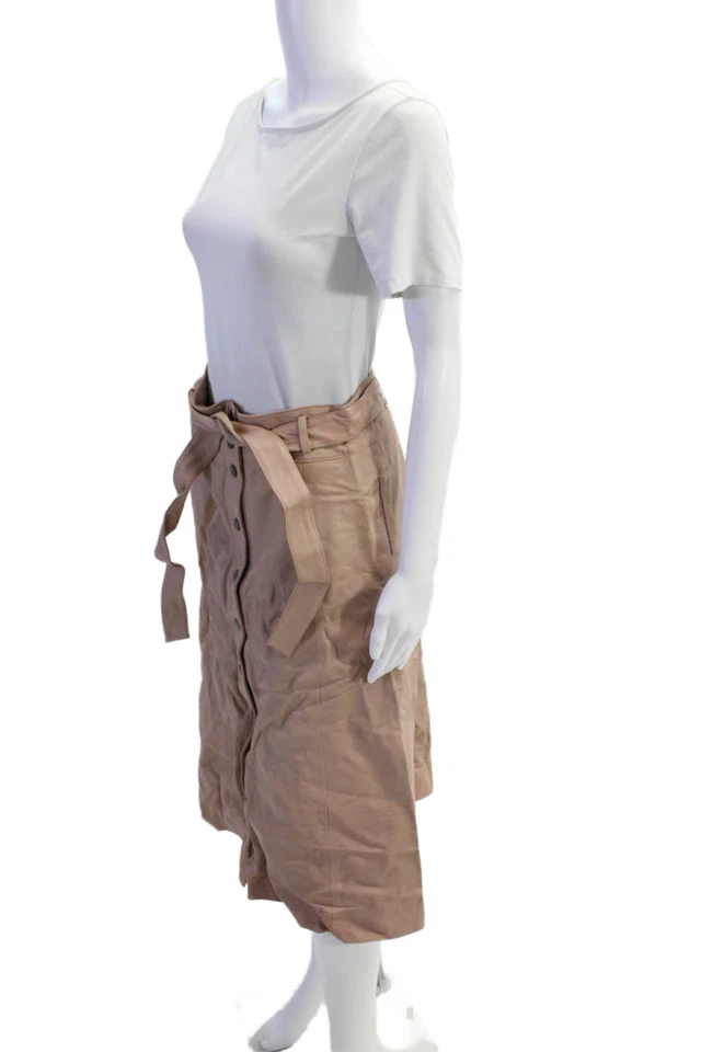 Falda halógena para mujer de cuero con botones y cinturón línea A beige talla 8 Foto 2 de 4