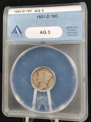 1921-D KEY DATE Mercury Silver Dime ANACS AG 3 6627