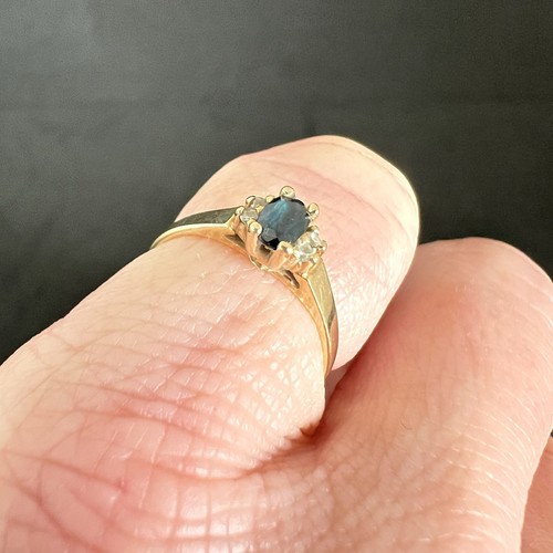 Vintage Sapphire and Diamond 10ct Gold Ring Size J Magic Glo 10K Hallmarked UK - Picture 20 of 24