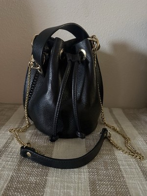 DV Diva s Bag Genuine Pebbled Leather Made in Italy Black Bucket Crossbody Bag