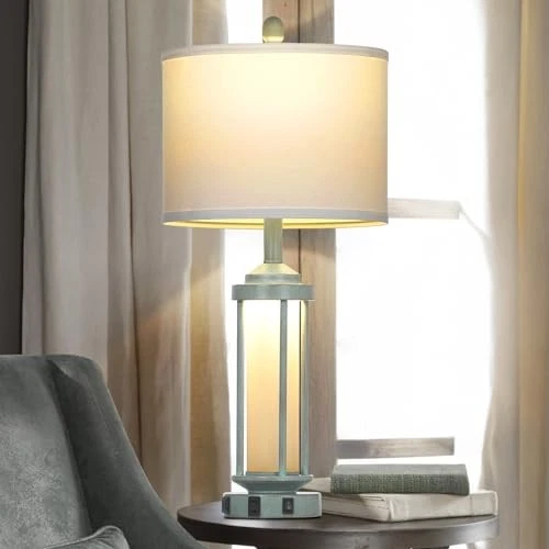 Lámparas de mesa de granja para sala de estar, juego de lámparas rústicas vintage de 27" azul Foto 2 de 4