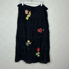 Y2K 90s Vintage Maxi Skirt Goth Whimsical Embroidered Boho Hippie Black Garden