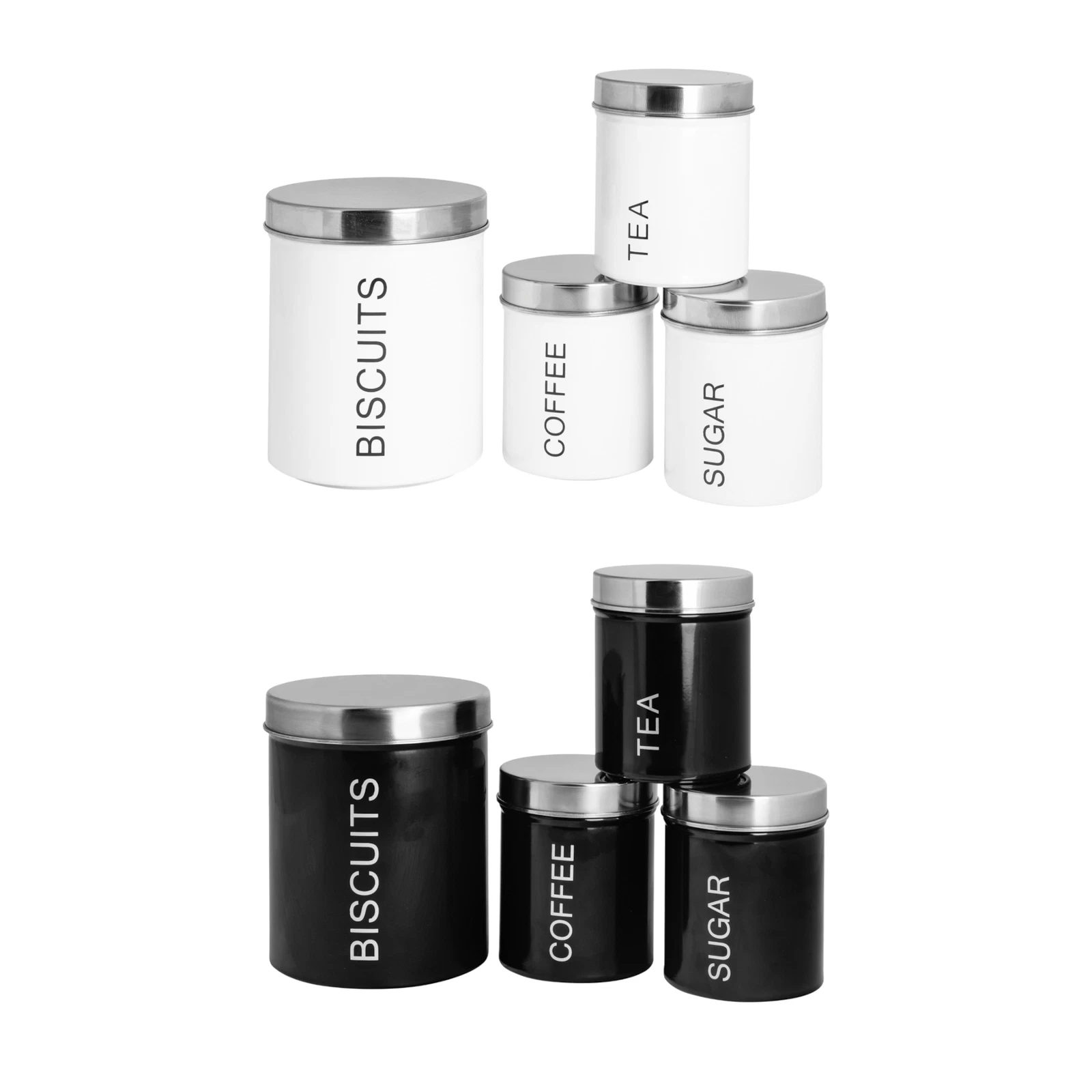 4 Piece Round Metal Kitchen Canisters Set Tea Coffee Sugar Caddy Storage Jars