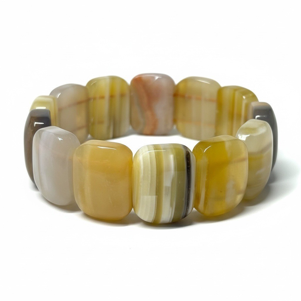 Yellow Agate Bracelet Rectangular Polished Natura… - image 1