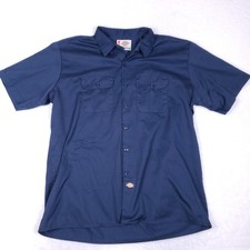Dickies Men's 2XL Short Sleeve Work Shirt Navy Blue Button Front Pockets