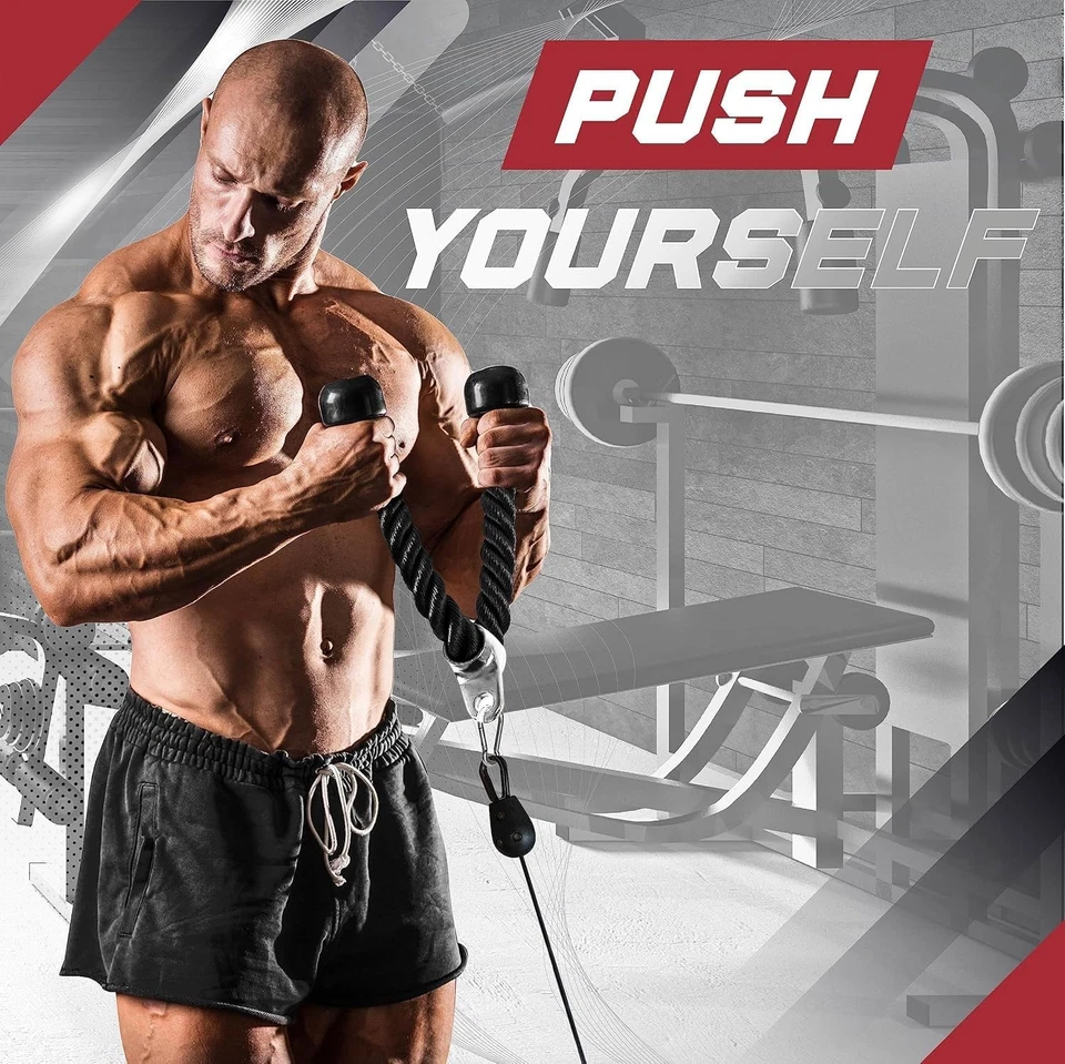 Máquina de cables Yes4All estándar, cuerda de tríceps L. (cromo) + barra recta Foto 4 de 4